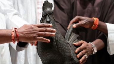 The looted Benin bronze cockerel, known as the Okukur  